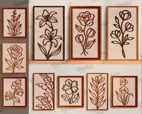 Personalized Botanical Line Art Wooden Wall Decor - Custom Minimalist 3D Floral Wall Art