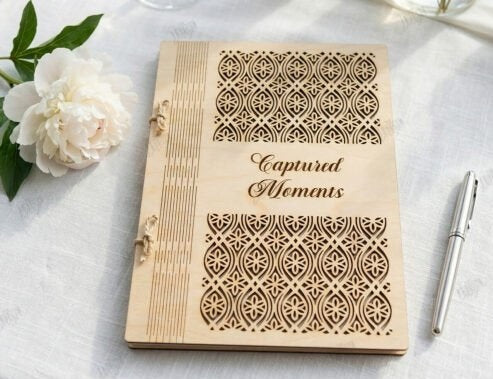 Personalized Wooden Wedding Memory Book - Custom Engraved Guest Book & Photo Album
