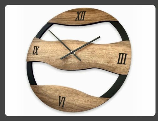 Personalized Modern Wave Wooden Wall Clock - Custom Engraved 3D Roman Numeral Decor