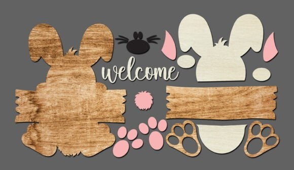 Personalized 3D Easter Bunny Welcome Sign - Custom Wooden Tiered Door Hanger Decor