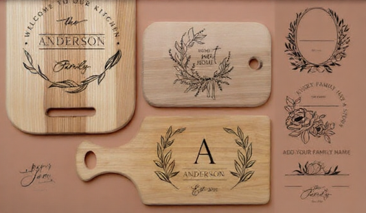 Personalized Engraved Cutting Board - Custom Floral Monogram Kitchen Decor