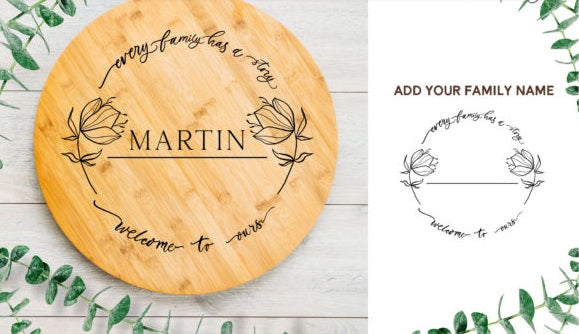 Personalized Engraved Cutting Board - Custom Floral Monogram Kitchen Decor