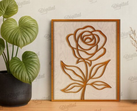 Personalized Botanical Line Art Wooden Wall Decor - Custom Minimalist 3D Floral Wall Art