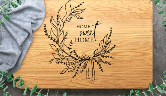 Personalized Engraved Cutting Board - Custom Floral Monogram Kitchen Decor