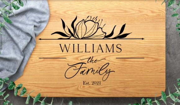 Personalized Engraved Cutting Board - Custom Floral Monogram Kitchen Decor