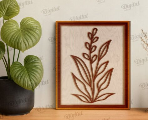 Personalized Botanical Line Art Wooden Wall Decor - Custom Minimalist 3D Floral Wall Art