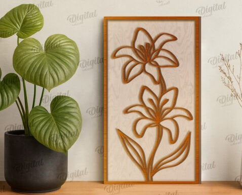 Personalized Botanical Line Art Wooden Wall Decor - Custom Minimalist 3D Floral Wall Art