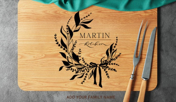 Personalized Engraved Cutting Board - Custom Floral Monogram Kitchen Decor