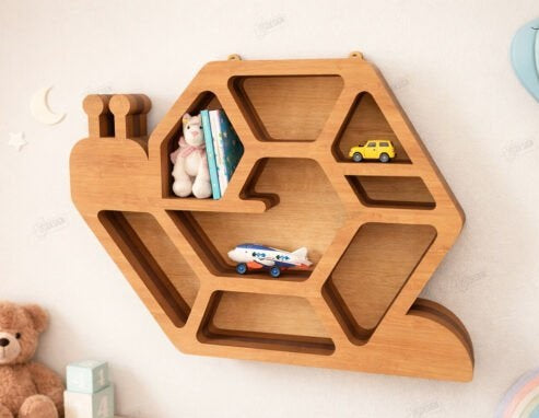 Personalized Kids Room Floating Shelves - Custom 3D Wooden Shape Wall Storage & Nursery Decor