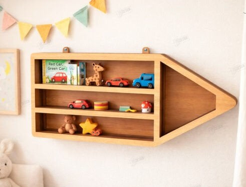 Personalized Kids Room Floating Shelves - Custom 3D Wooden Shape Wall Storage & Nursery Decor
