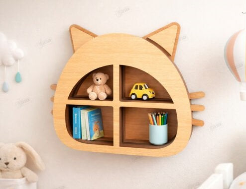 Personalized Kids Room Floating Shelves - Custom 3D Wooden Shape Wall Storage & Nursery Decor