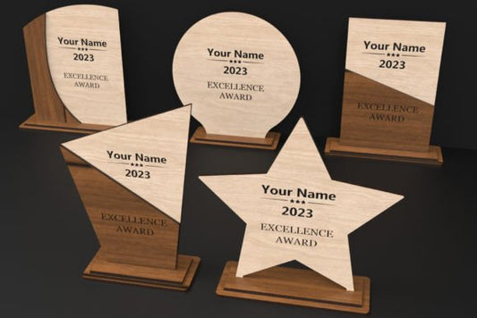 Personalized Excellence Award Trophy - Custom Laser Cut Wood & Acrylic Recognition Award