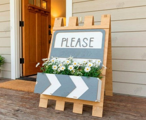 Personalized Wooden A-Frame Welcome Sign with Flower Planter Box - Custom Standing Porch Decor