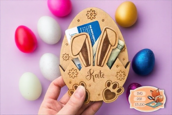 Personalized Wooden Easter Bunny Money & Gift Card Holder - Custom Easter Basket Stuffer