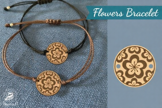 Personalized Floral Wood Charm Bracelet - Custom Engraved Wooden Jewelry Gift