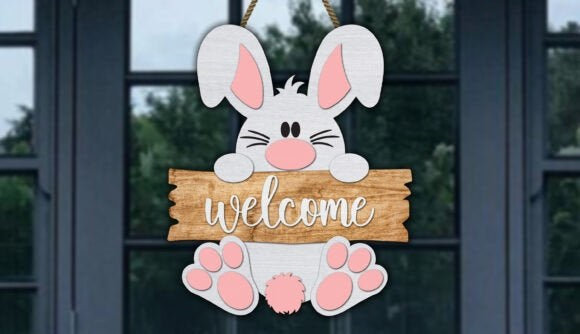 Personalized 3D Easter Bunny Welcome Sign - Custom Wooden Tiered Door Hanger Decor