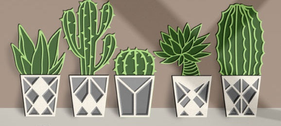 Personalized 3D Layered Wooden Succulent Decor - Custom Everlasting Cactus Desk Art