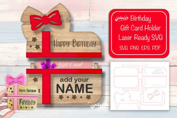 Personalized Wooden Birthday Gift Card Holder - Custom 3D Layered Gift Wrap for Her
