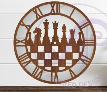 Personalized Wooden Chess Wall Clock - Custom 3D Laser Cut Board Game Decor