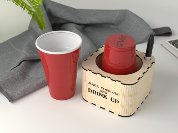 Personalized Wooden Party Cup Holder & Marker Station - Custom Solo Cup Organizer