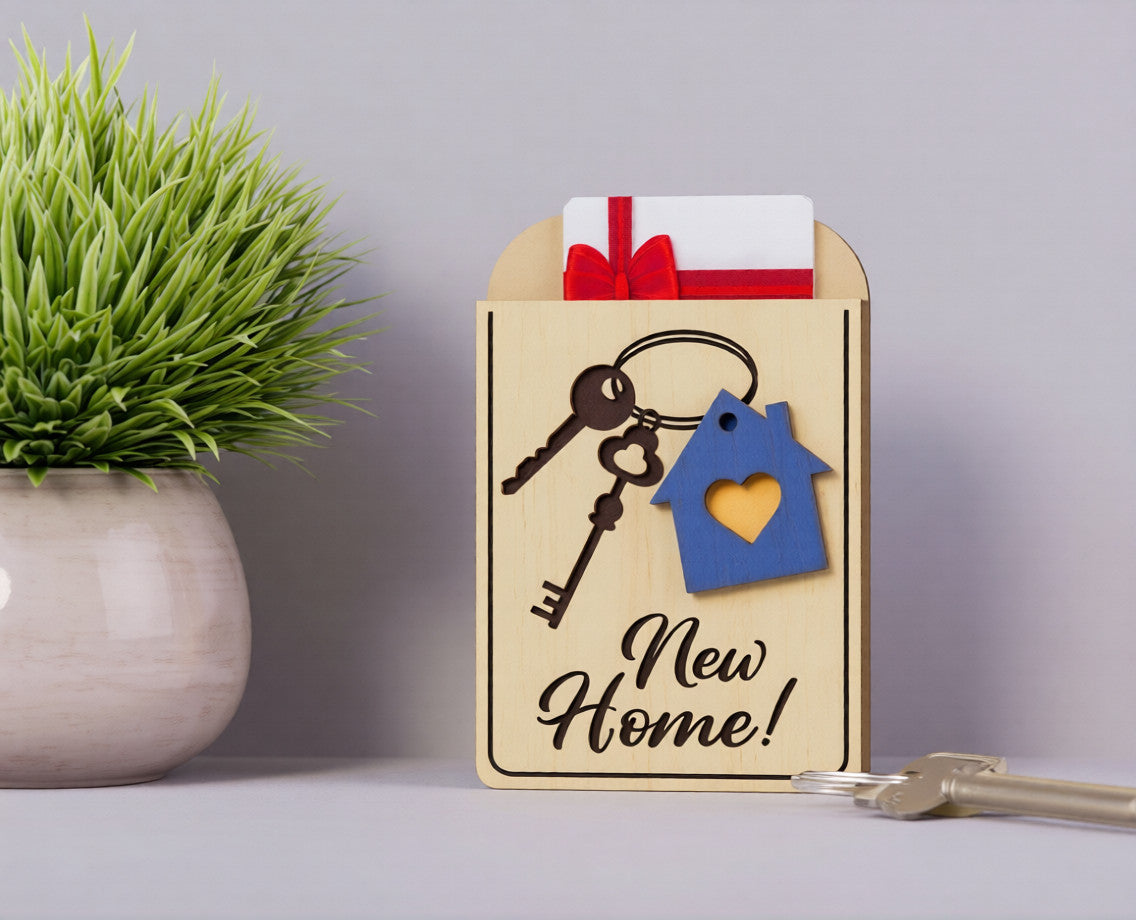Personalized Housewarming Gift Card Holder - Custom Wooden New Home Gift & Realtor Closing Prop