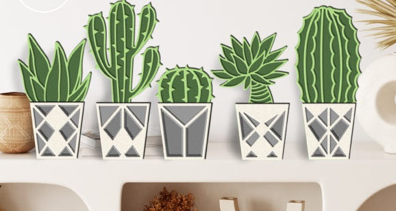 Personalized 3D Layered Wooden Succulent Decor - Custom Everlasting Cactus Desk Art
