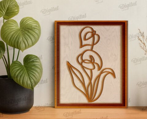Personalized Botanical Line Art Wooden Wall Decor - Custom Minimalist 3D Floral Wall Art
