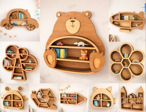 Personalized Kids Room Floating Shelves - Custom 3D Wooden Shape Wall Storage & Nursery Decor