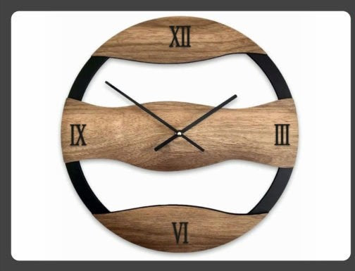Personalized Modern Wave Wooden Wall Clock - Custom Engraved 3D Roman Numeral Decor