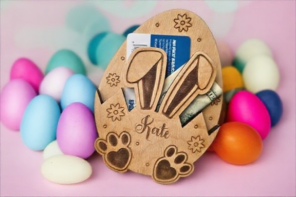 Personalized Wooden Easter Bunny Money & Gift Card Holder - Custom Easter Basket Stuffer
