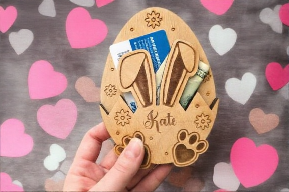 Personalized Wooden Easter Bunny Money & Gift Card Holder - Custom Easter Basket Stuffer