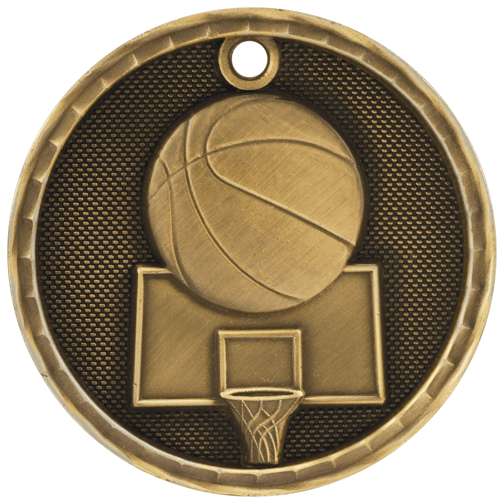 Antique Gold 2" 3D Basketball Medal