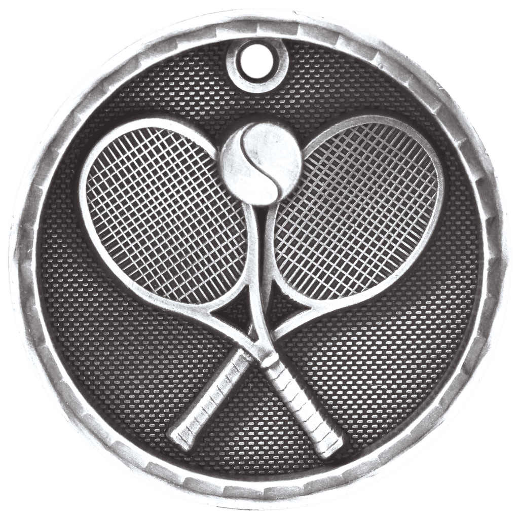 Antique Silver 2" 3D Tennis Medal