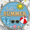 Personalized "Hello Summer" Round Door Sign - Custom 3D Layered Beach House Decor