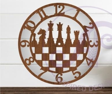 Personalized Wooden Chess Wall Clock - Custom 3D Laser Cut Board Game Decor