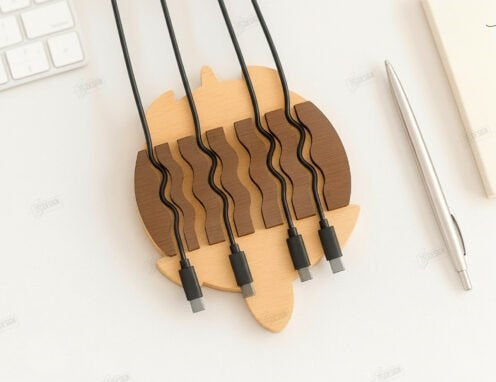 Personalized Wooden Animal Cable Organizer - Custom Engraved Desktop Cord & Wire Holder