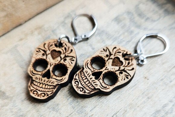 Handcrafted Sugar Skull Earrings - Custom Laser Cut Day of the Dead & Halloween Jewelry