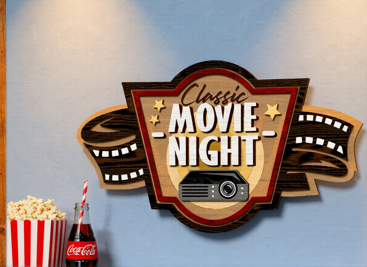 Personalized 3D Wooden Home Cinema Sign - Custom Vintage Movie Theater Decor