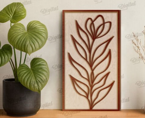 Personalized Botanical Line Art Wooden Wall Decor - Custom Minimalist 3D Floral Wall Art
