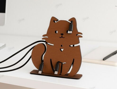 Personalized Wooden Animal Cable Organizer - Custom Engraved Desktop Cord & Wire Holder