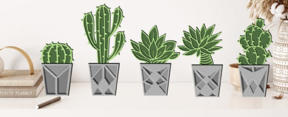 Personalized 3D Layered Wooden Succulent Decor - Custom Everlasting Cactus Desk Art