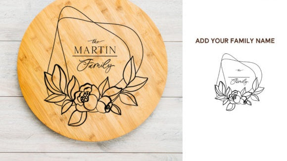 Personalized Engraved Cutting Board - Custom Floral Monogram Kitchen Decor