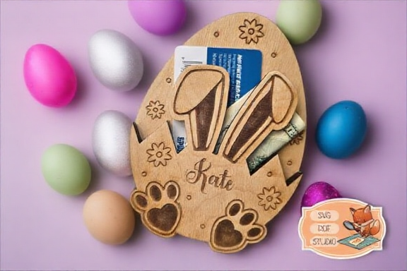 Personalized Wooden Easter Bunny Money & Gift Card Holder - Custom Easter Basket Stuffer