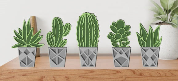 Personalized 3D Layered Wooden Succulent Decor - Custom Everlasting Cactus Desk Art