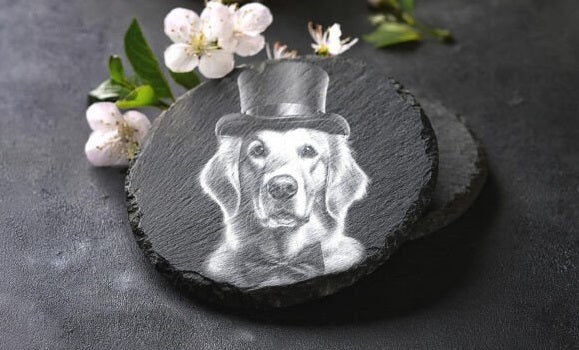 Personalized Golden Retriever Slate Coaster - Custom Engraved Pet Portrait Decor