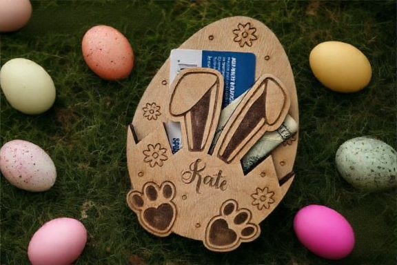 Personalized Wooden Easter Bunny Money & Gift Card Holder - Custom Easter Basket Stuffer