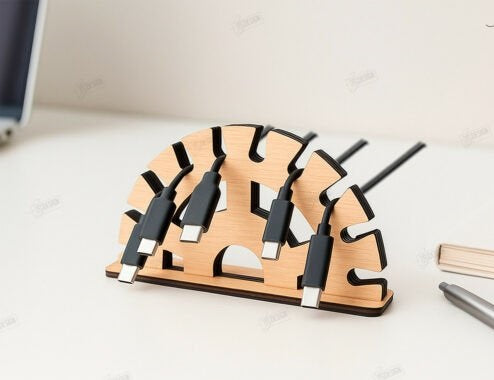 Personalized Wooden Animal Cable Organizer - Custom Engraved Desktop Cord & Wire Holder