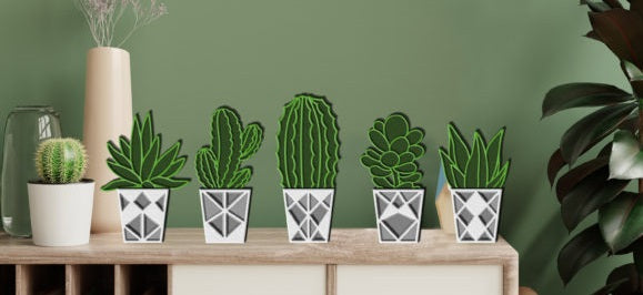 Personalized 3D Layered Wooden Succulent Decor - Custom Everlasting Cactus Desk Art