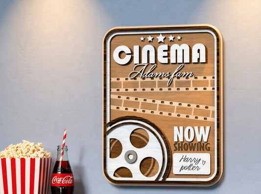 Personalized 3D Wooden Home Cinema Sign - Custom Vintage Movie Theater Decor