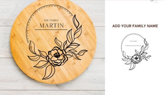 Personalized Engraved Cutting Board - Custom Floral Monogram Kitchen Decor